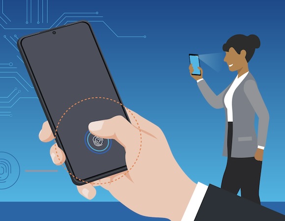 Fingerprint authentication on a smartphone screen representing passkey technology replacing passwords in 2026