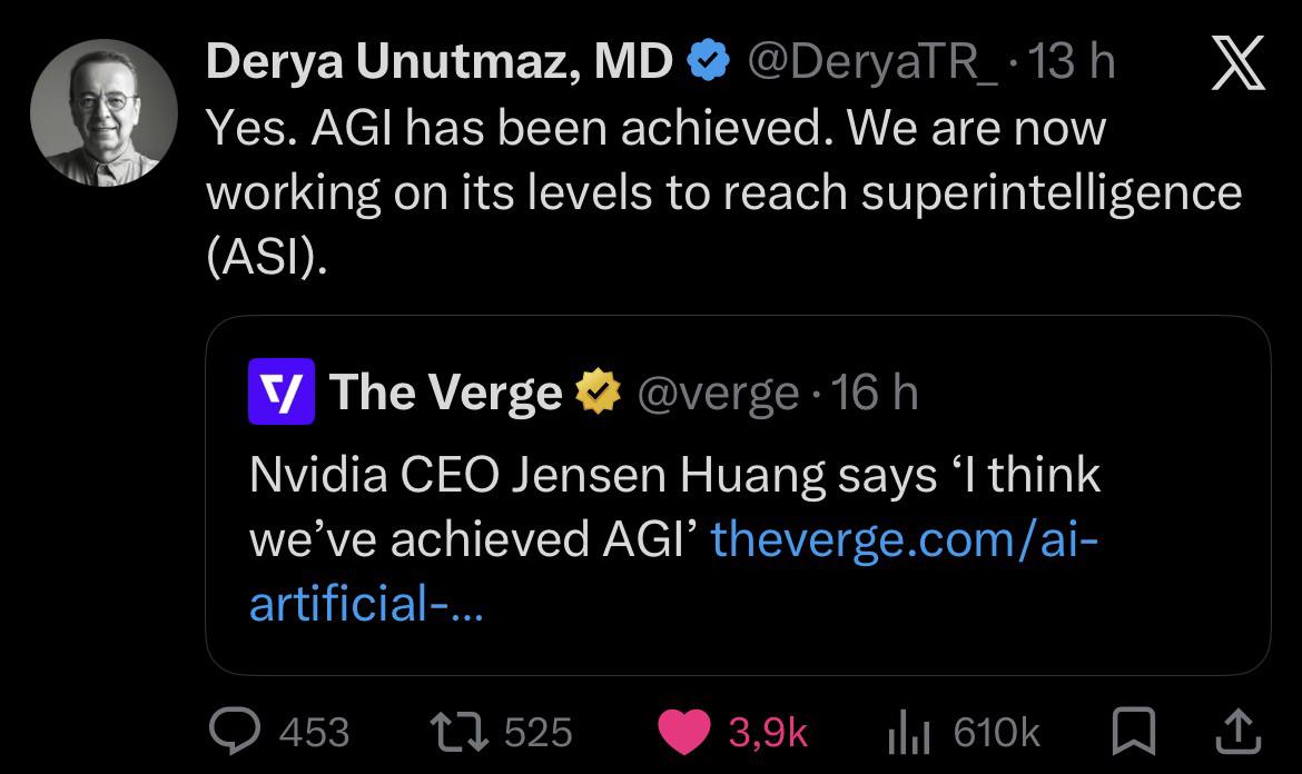 Humanoid robot representing AI general intelligence and the debate over Jensen Huang's AGI achievement claim