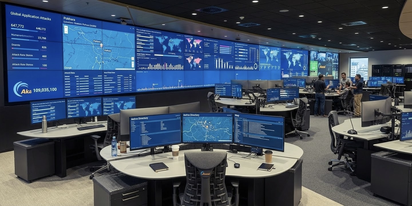 Network operations center with monitoring screens representing AI-driven autonomous network management in 2026