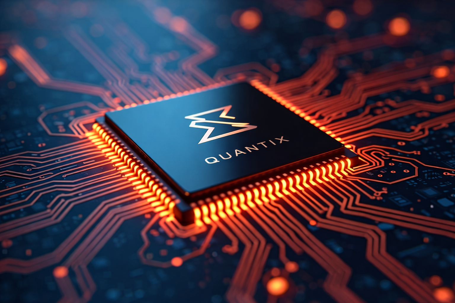 Quantum computer chip close up, representing the cryptographic threat quantum computing poses to current encryption standards