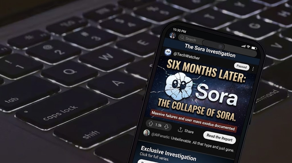 Smartphone showing social video app representing the collapse of OpenAI Sora AI video app six months after launch
